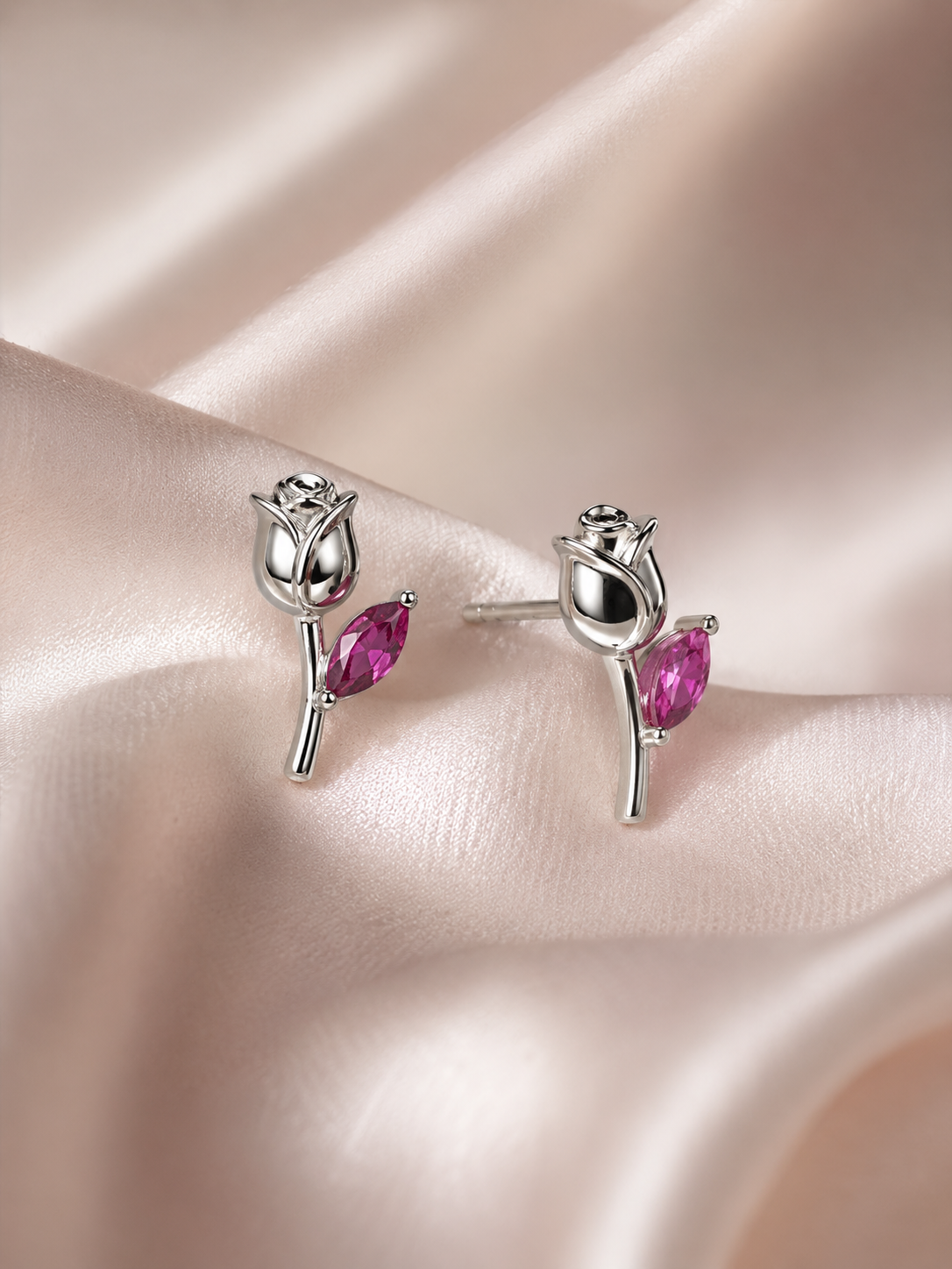 Rose Earrings — Color Stone & Silver