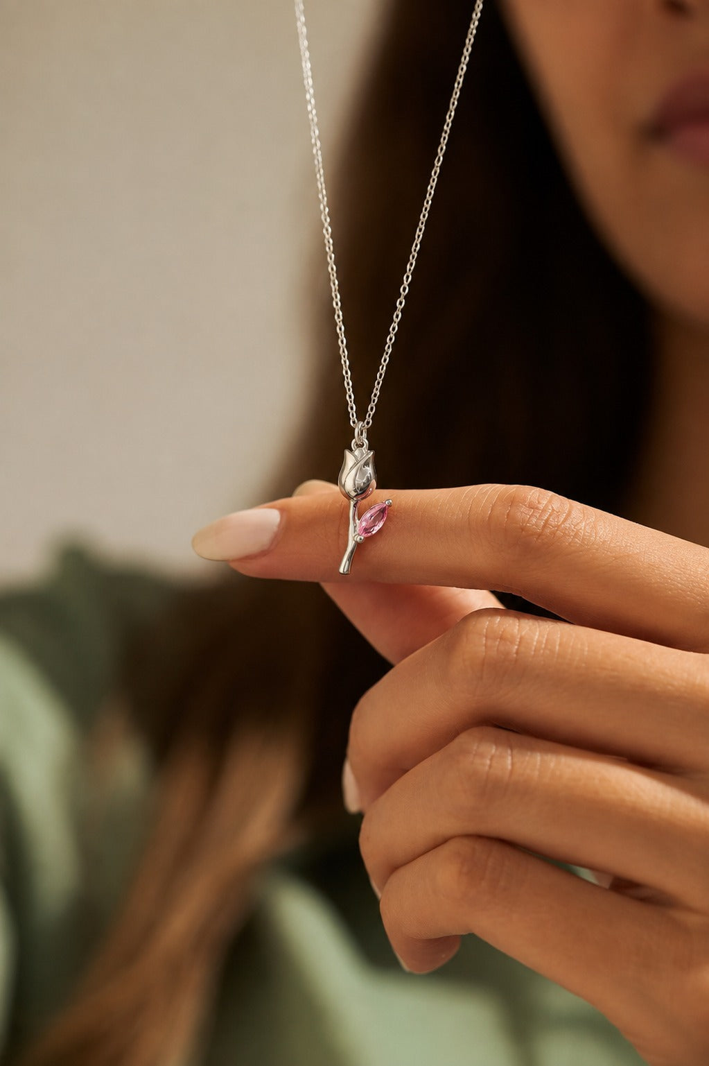 Rose Pendant — Color Stone & Silver