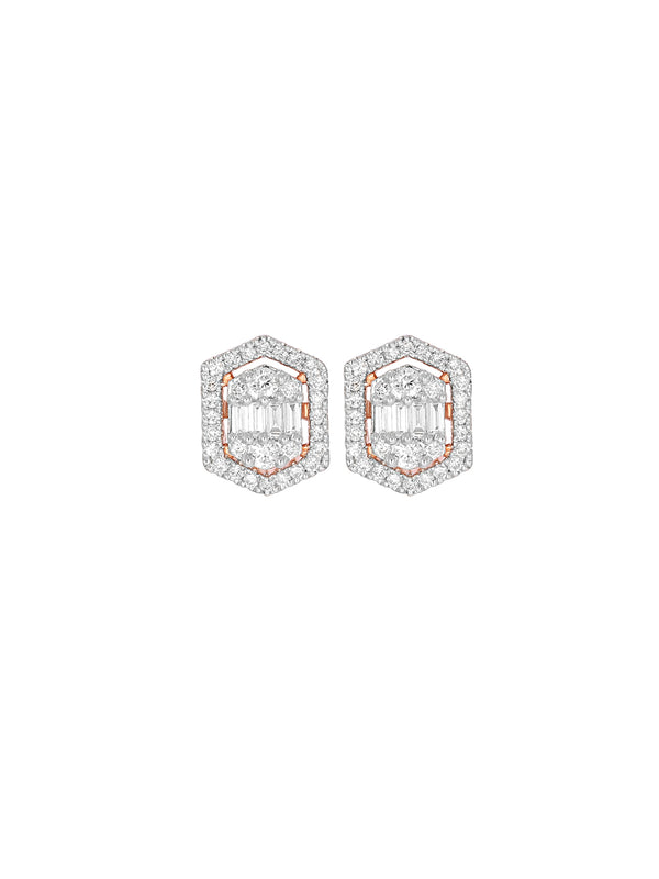 BAYAN Baguette Cut Hexagon Earring | Lab Grown Diamond | Silver | SGL Certified