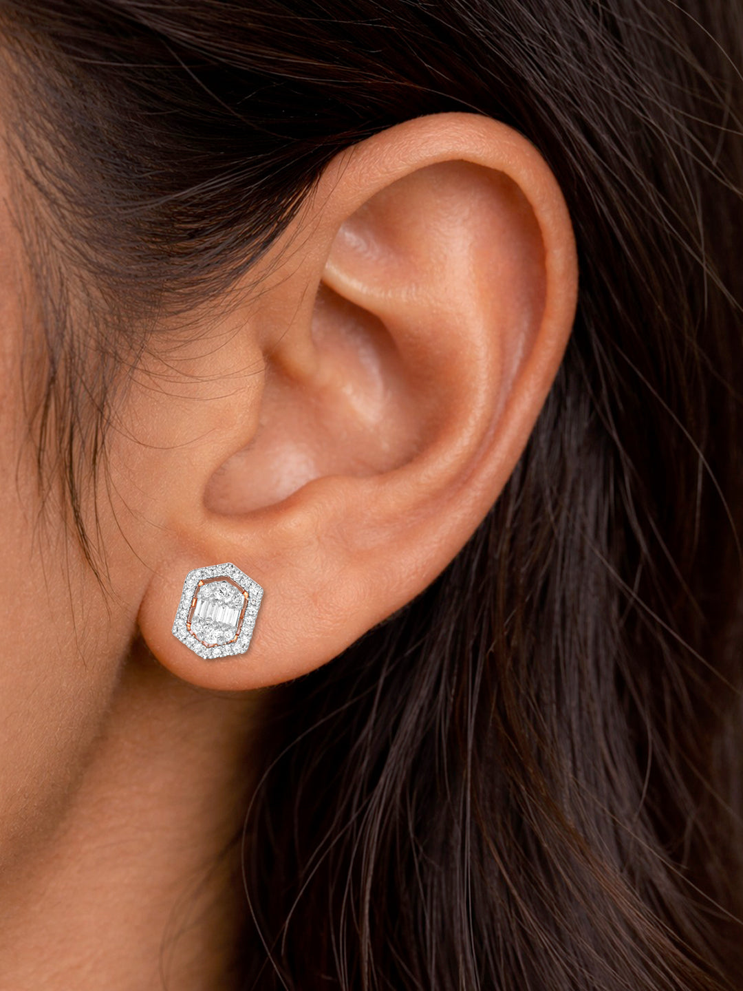 BAYAN Baguette Cut Hexagon Earring | Lab Grown Diamond | Silver | SGL Certified