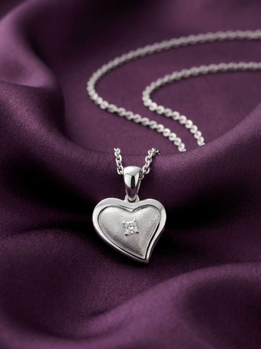 BAYAN Princess Cut Heartbeat Pendant | Lab Grown Diamond | Silver | SGL Certified