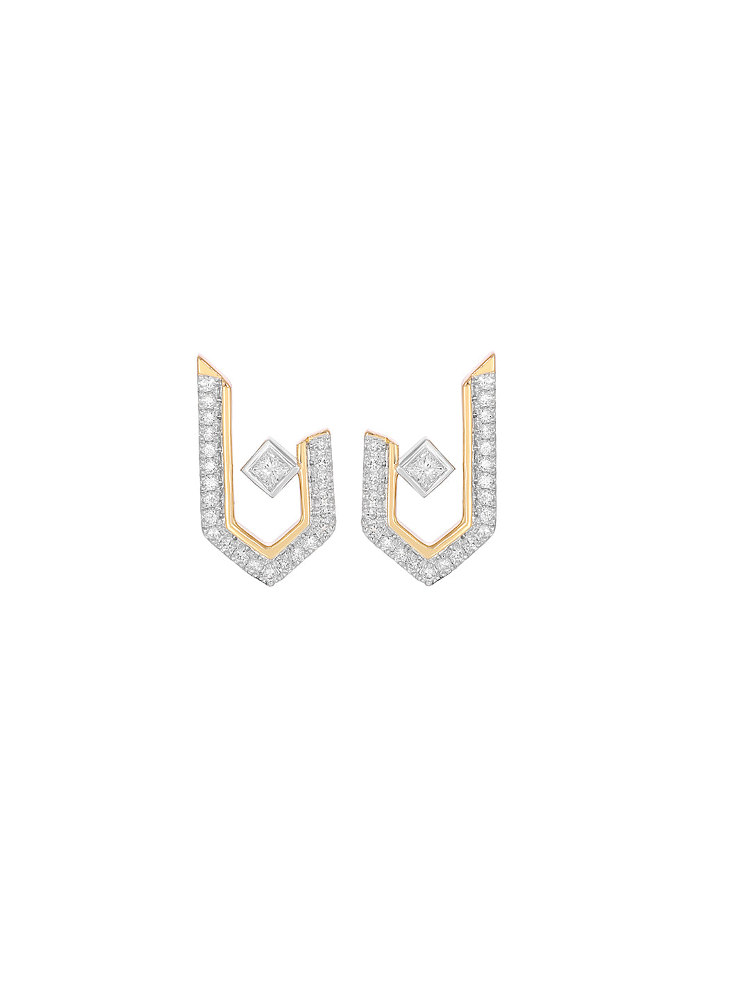 PRINCESS AND ROUND CUT OPEN HEX EARRING