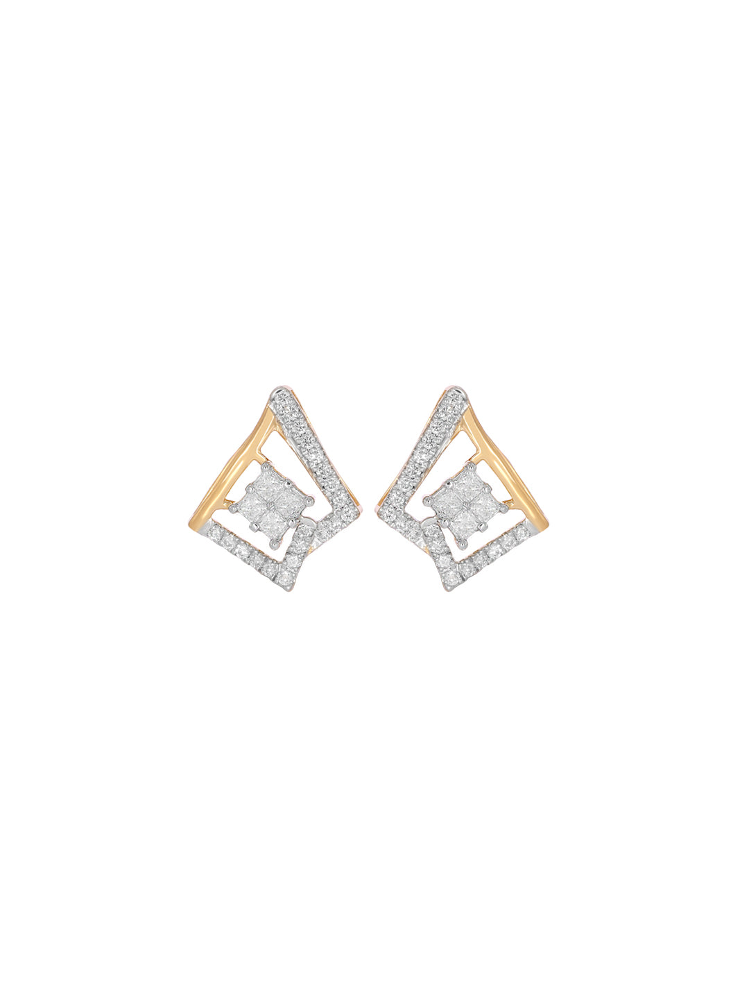 PRINCESS AND ROUND DIAMOND HALF KITE EARRING