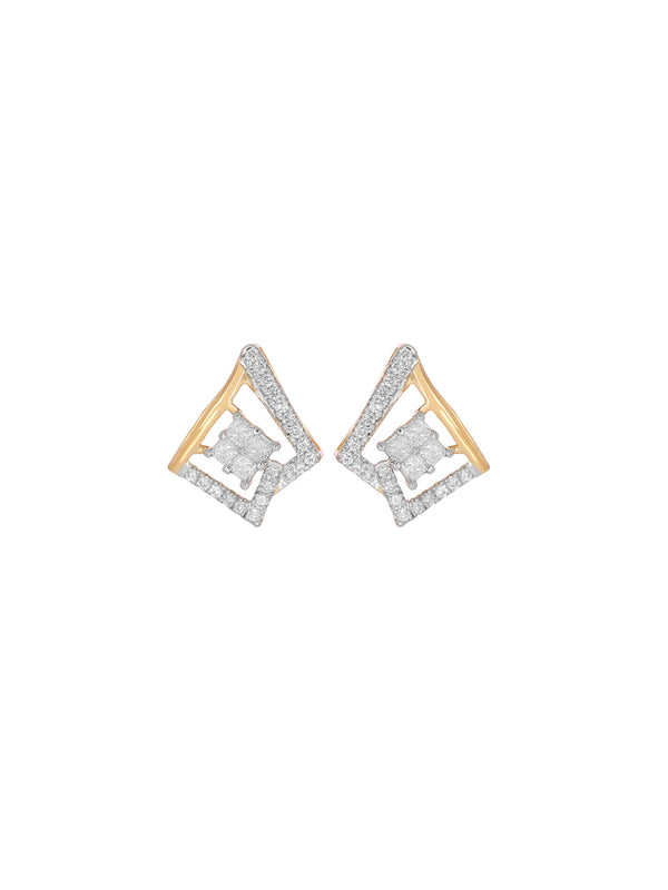 BAYAN Princess And Round Diamond Half Kite Earring | Lab Grown Diamond | Silver | SGL Certified