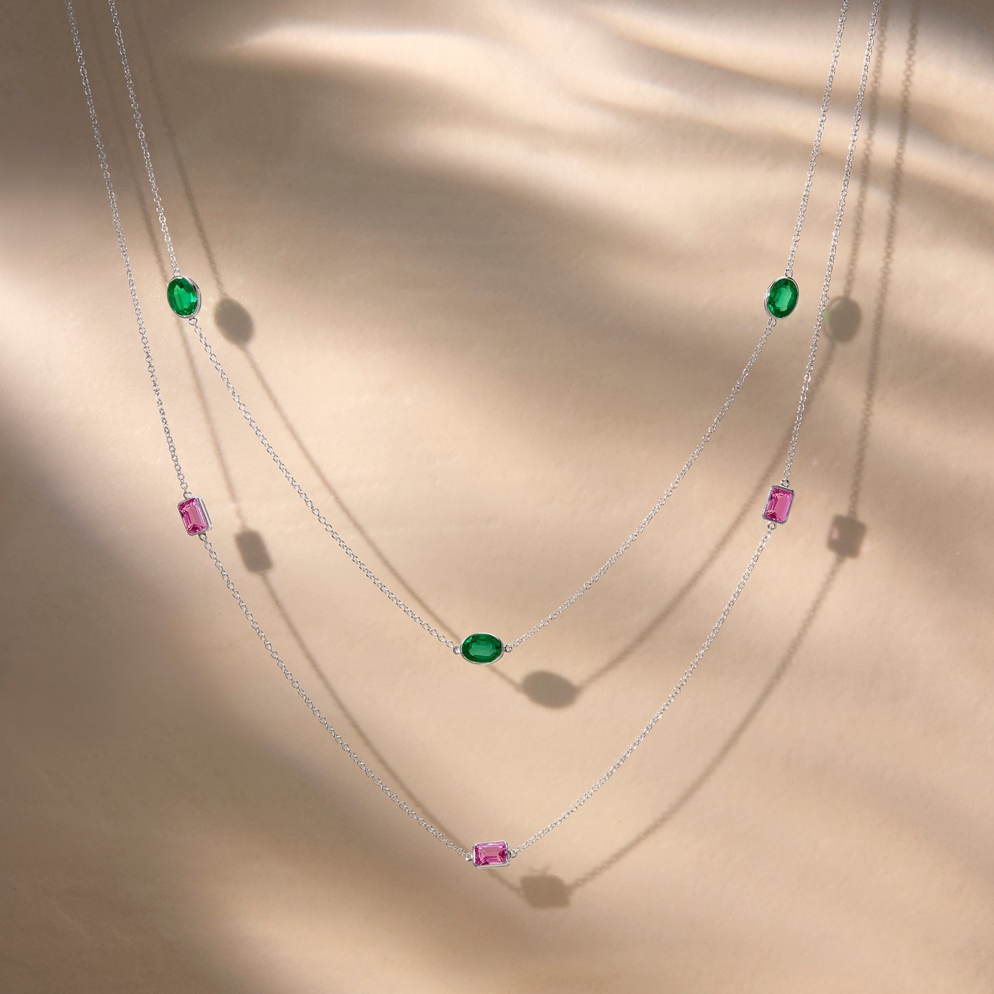 Emerald And Pink Sapphire Duet Necklace