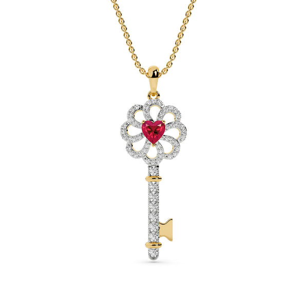 BAYAN Scarlet Heart Key Pendant | Color Stone | Silver