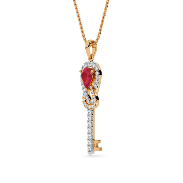 Crimson Knot Key Pendant — Lab-Grown Diamond & Color Stone