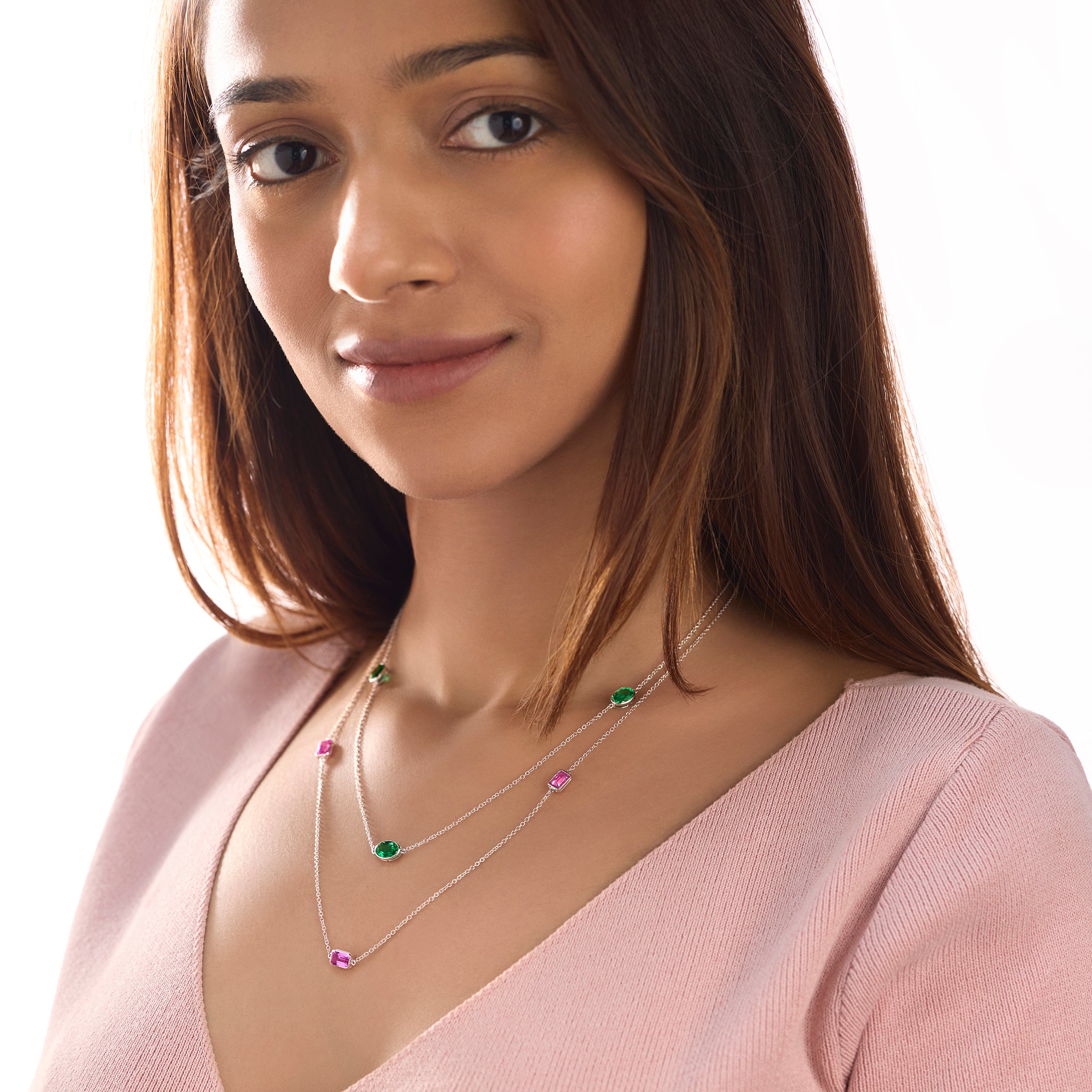 Emerald And Pink Sapphire Duet Necklace