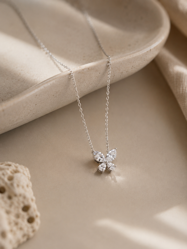 Butterfly Necklace — CZ & Silver