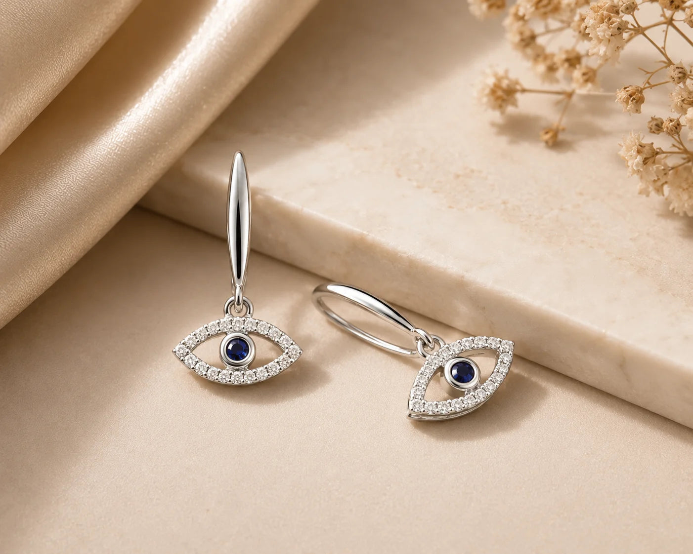 Evil Eye Earring — Blue Sapphire & CZ, Silver