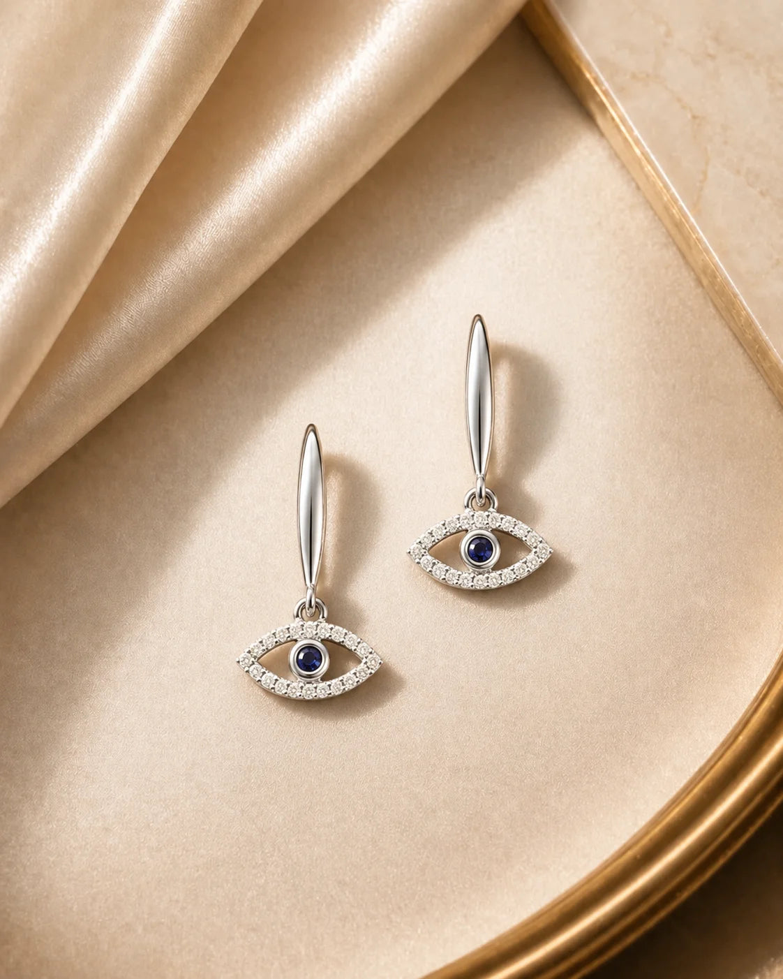 Evil Eye Earring — Blue Sapphire & CZ, Silver