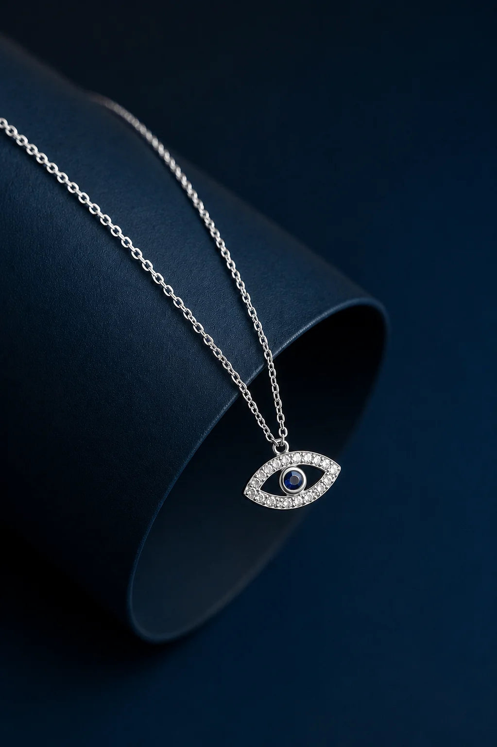 Evil Eye Pendant — Blue Sapphire & CZ, Silver