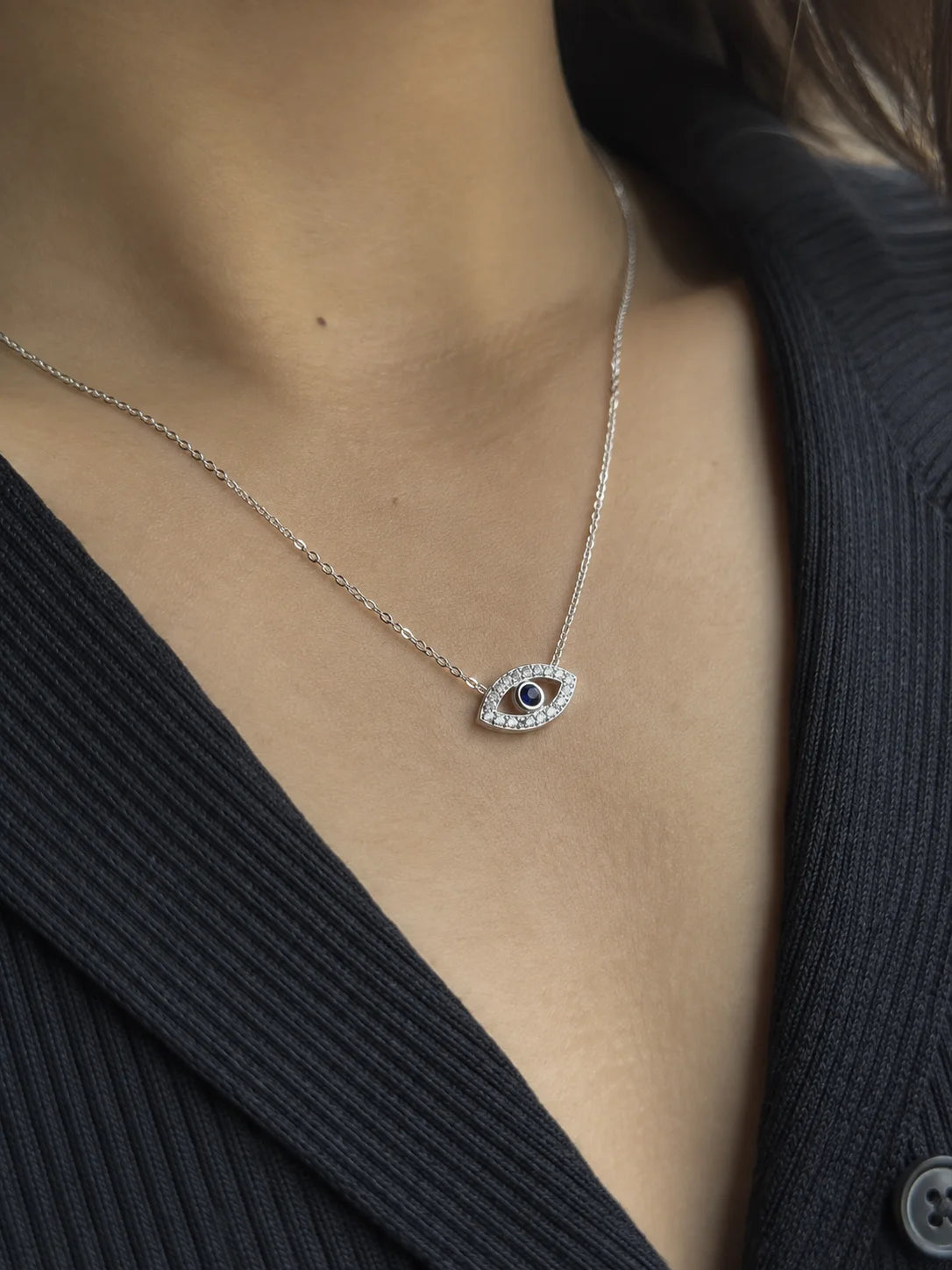 Evil Eye Pendant — Blue Sapphire & CZ, Silver