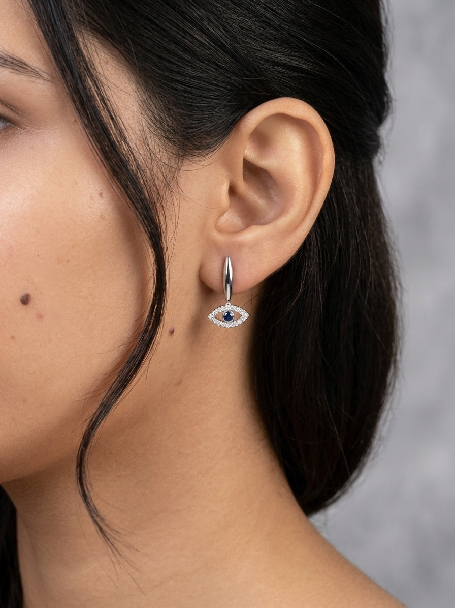 Evil Eye Earring — Blue Sapphire & CZ, Silver