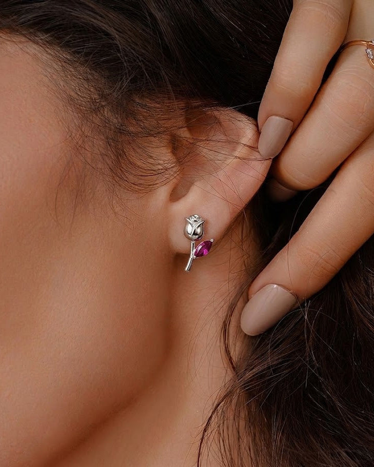 Rose Earrings — Color Stone & Silver