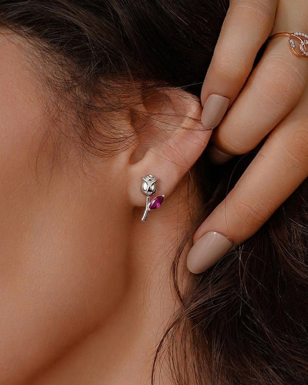 Rose Earrings — Color Stone & Silver