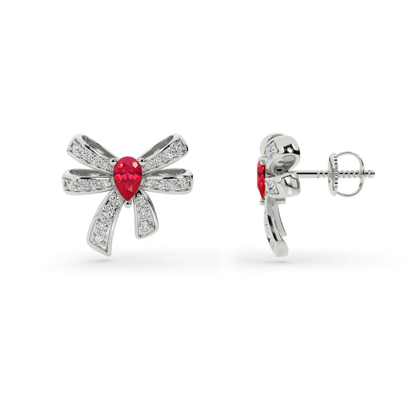BAYAN Crimson Knot Bow Earrings | Color Stone | Silver