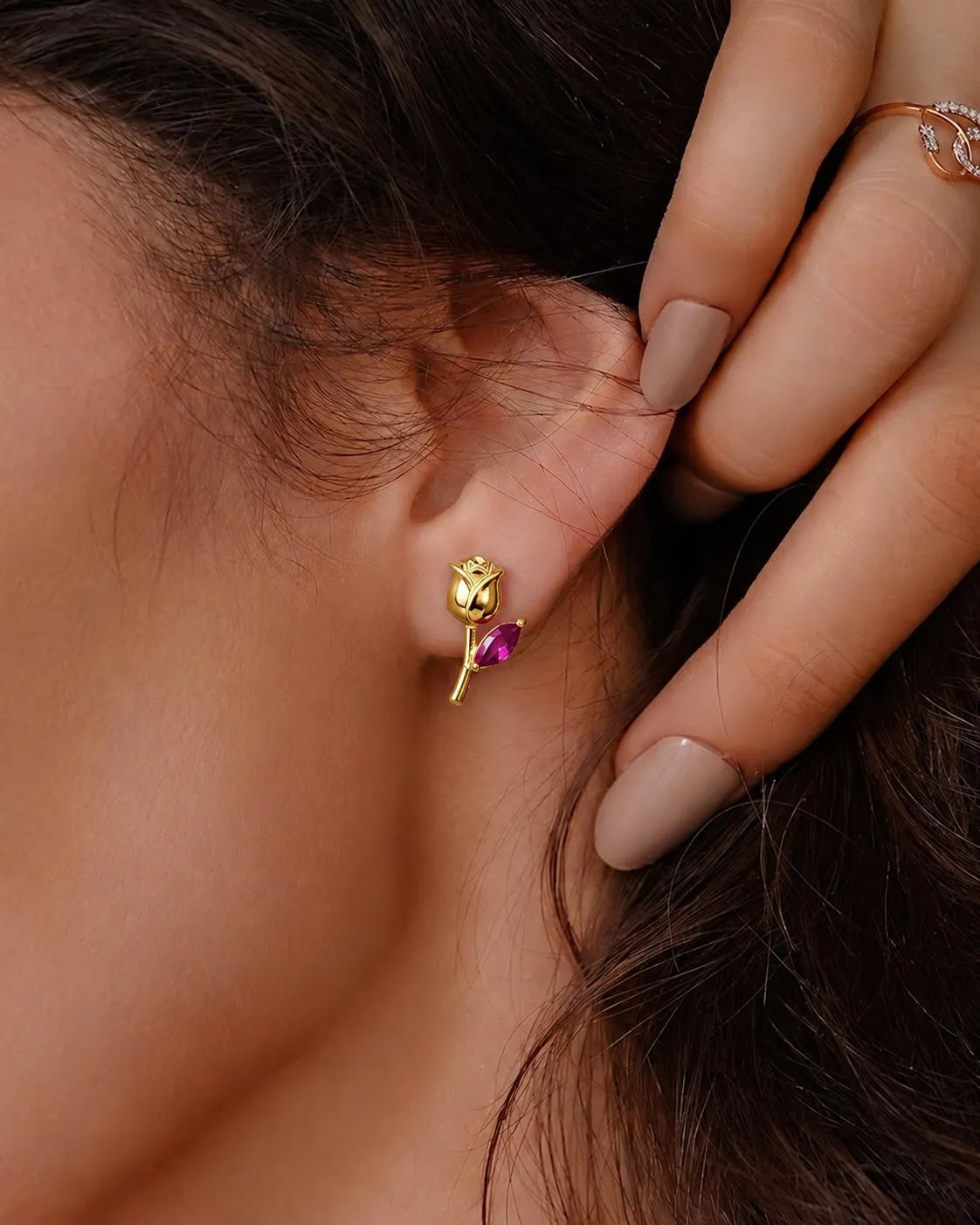 Rose Earrings — Color Stone & Silver