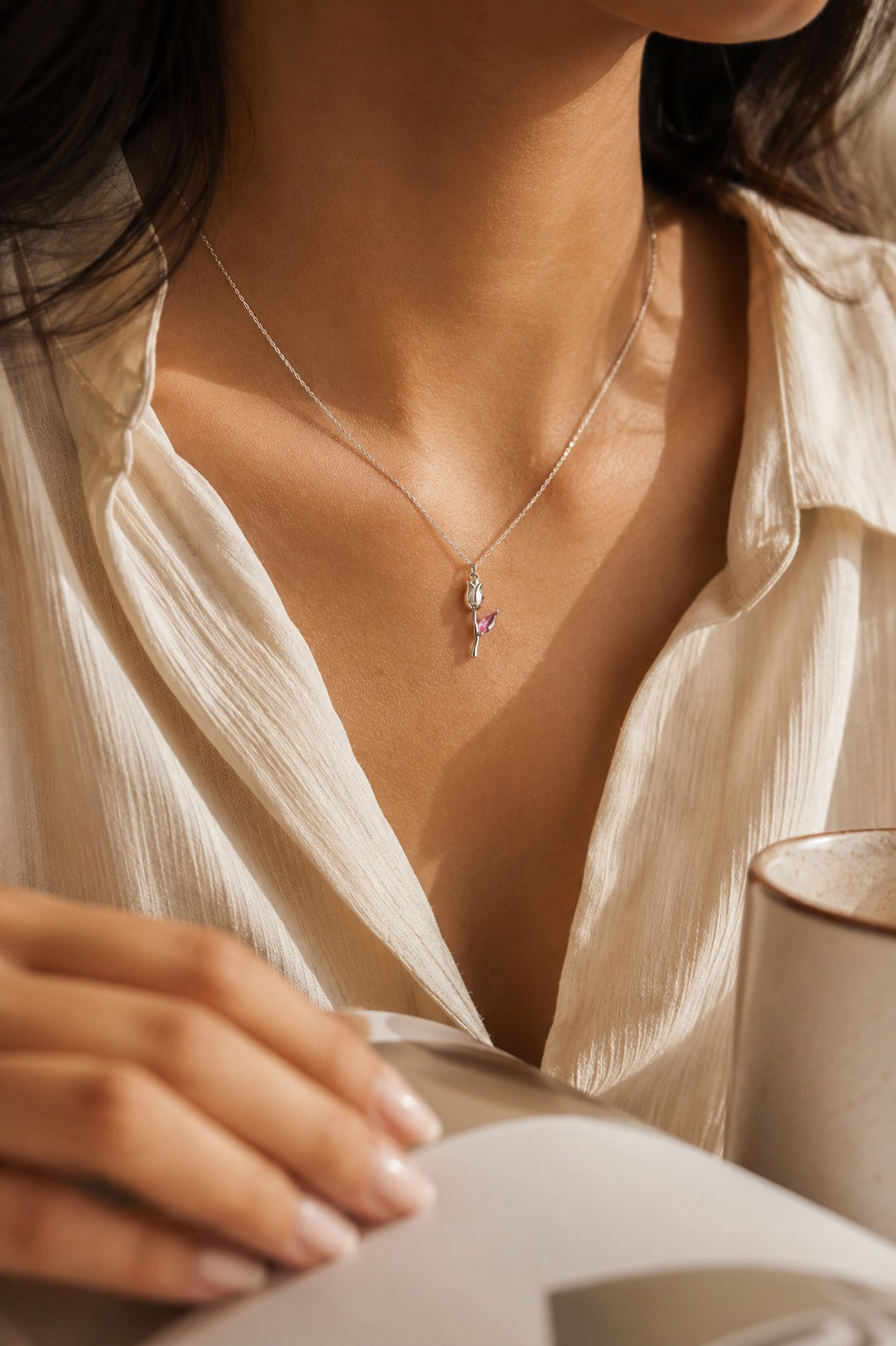Rose Pendant — Color Stone & Silver